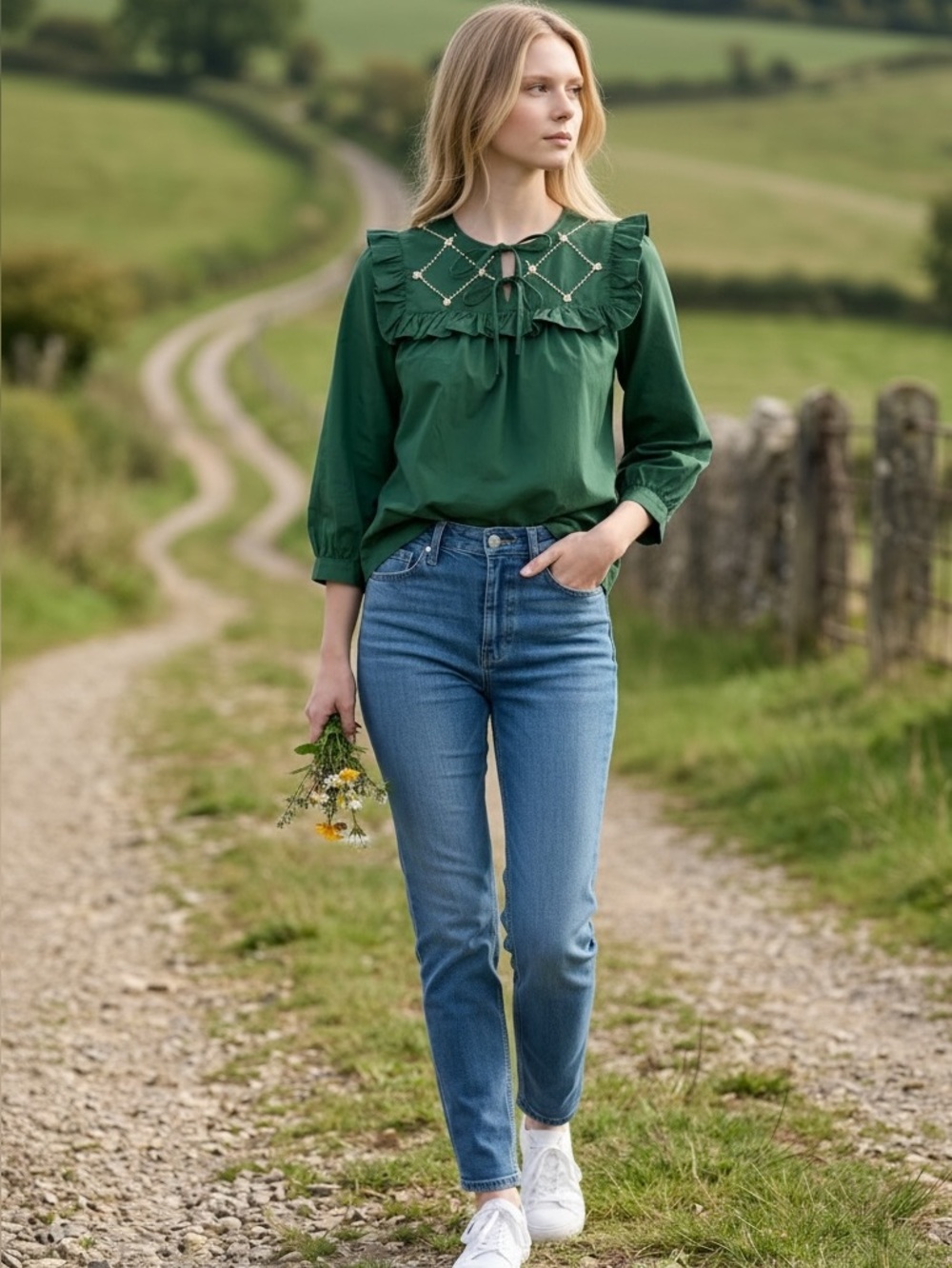 Green Entro puffed sleeve top size L NWT